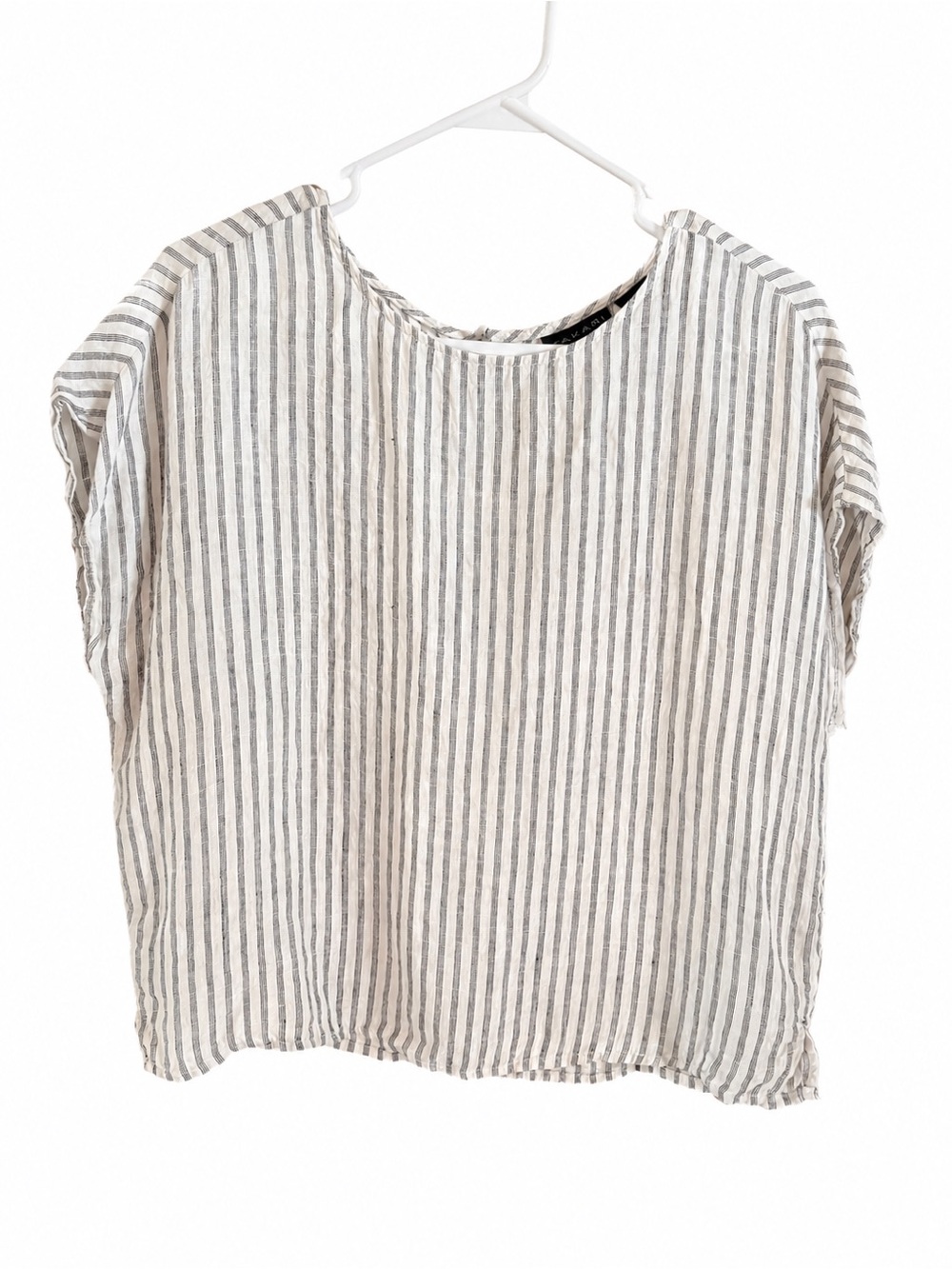 Tahari Striped Boxy Short-Sleeve Top - White and Gray